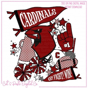 Cardinals Mascot PNG: Maroon Spirit Pennant, School Team Design (Digital Download)