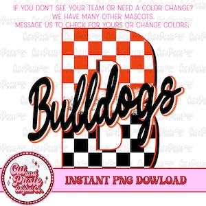 Retro, Mascot, Checkerboard, Teacher, School, Mascot, Digital Design png, Printable, Sublimation, Team, Spirit,  DTF, BULLDOGS, ORANGE