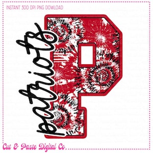 Patriots Tie Dye Mascot PNG - Retro Red and Black Design