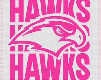 Hawks faux glitter en mat, gestapelde schoolmascotte, png: borstkanker, roze rand