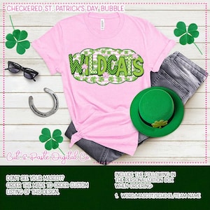 WILDCATS School Mascot St. Patrick's Day Checkerboard Bubble: PNG Digital Download image 1