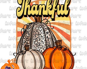 Retro Style Fall Design - Dankbar Leopard Print Kürbis Digital PNG