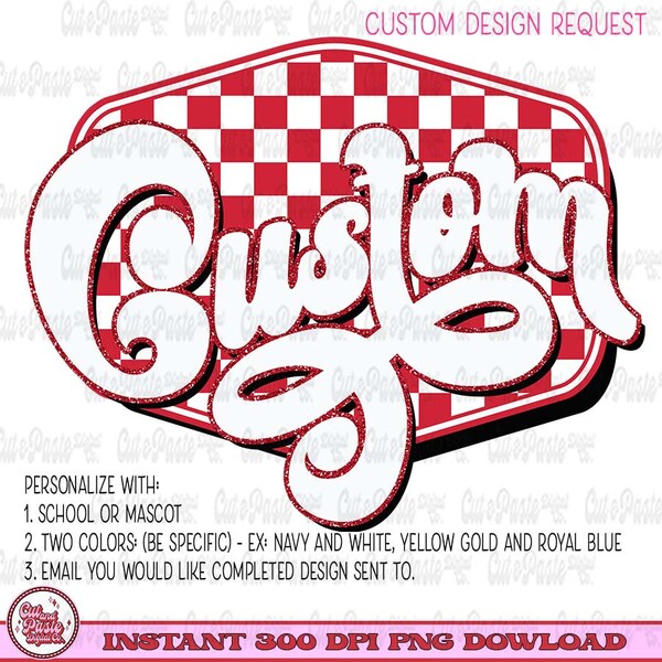 Retro Mascot Checkerboard Sign Custom Request Teacher School Mascot Digital Design png Printable Sublimation DTF