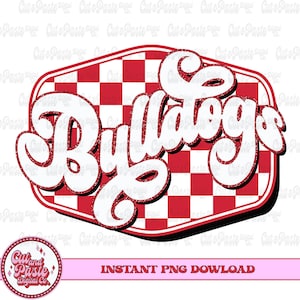 BULLDOGS Retro Checkerboard Sign, Teacher/School/Spirit Digital Design, PNG File, Sublimation/DTF Design, Mascot/Sports Team
