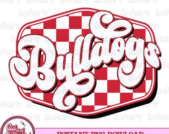 BULLDOGS Retro Checkerboard Sign, Teacher/School/Spirit Digital Design, PNG File, Sublimation/DTF Design, Mascot/Sports Team