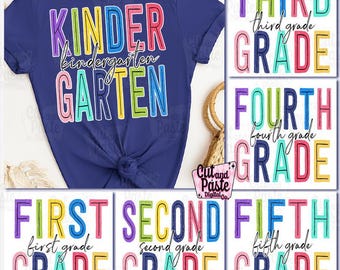 Bright Distressed Inline School Grade Level - Teacher Bundle - PNG Digital Download