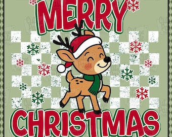 Christmas Shirt Design - Merry Reindeer Checkerboard - Digital PNG File