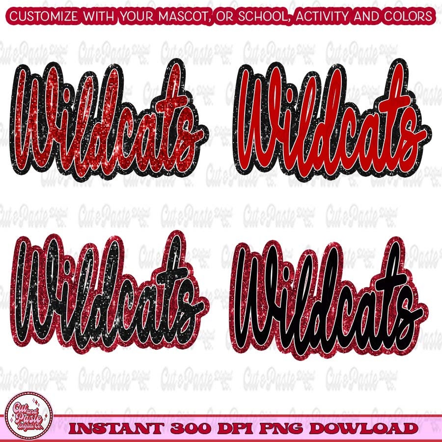 Wildcats Faux Sequin Mascot: School Sports PNG (Digital Download)
