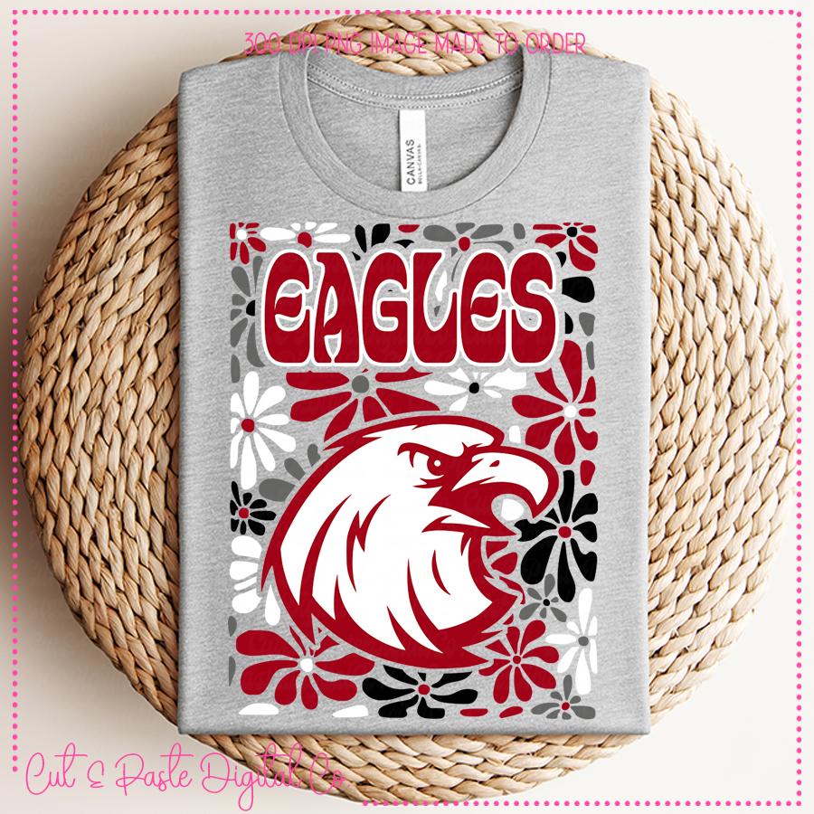 Eagles Mascot: Groovy Retro Floral Design (PNG Digital Download)