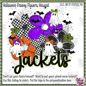 Jackets Halloween School Mascot Design: Groovy Ghosts and Checkerboard Flowers - Digital PNG