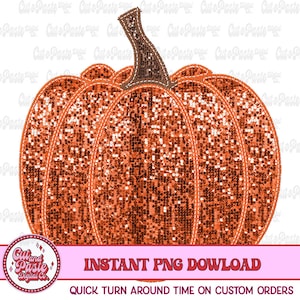 May include: Orange pumpkin with a glittery texture. The pumpkin is outlined with a white stitch.
