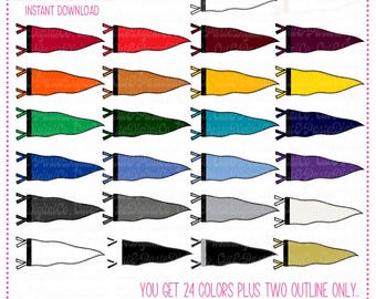 Colored Pennant Flag Bundle: 24 Colorful PNGs - Digital Download