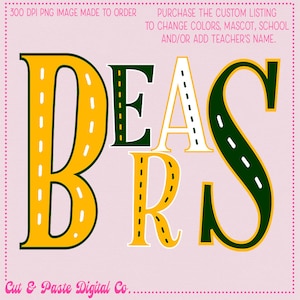Bears Mascot PNG: Retro Mixed Letters, School Spirit (Digital Download)