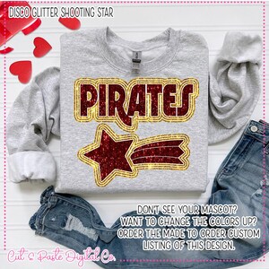 PIRATES Shooting Star, Faux Glitter/Faux Embroidery, Teacher/School/Mascot/Sports Downloadable/Printable PNG file, DTF/Sublimation File