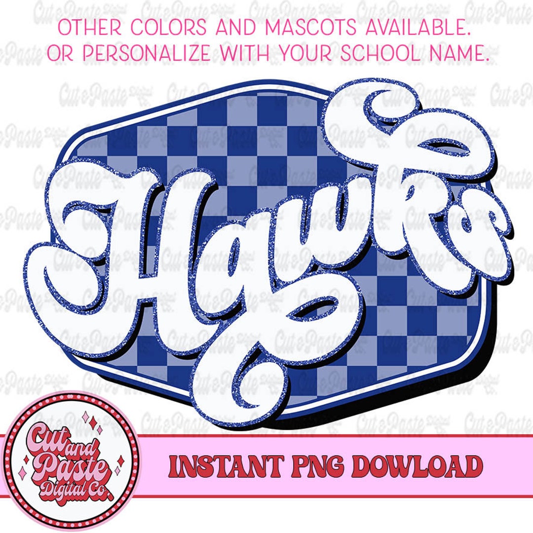 Retro Mascot Checkerboard Sign Hawks Teacher School Mascot Digital ...