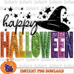 Glitter Happy Halloween PNG: Retro Spooky Design (Digital Download)