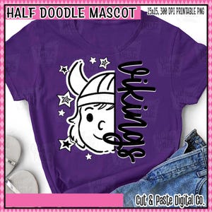 VIKINGS, Doodle Mascot, School Spirit Design, Teacher/School/Mascot/Sports Downloadable/Printable PNG/DTF/Sublimation