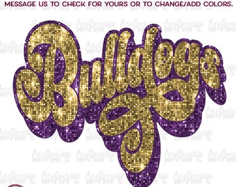 Peut inclure: Texte en paillettes dorées et violettes qui dit "Bulldogs".