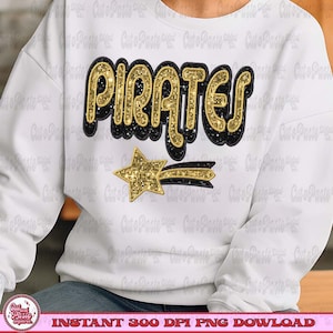Piraten Maskottchen: Schwarz & Glitzer Pailletten - PNG Digital Design (Instant Download)