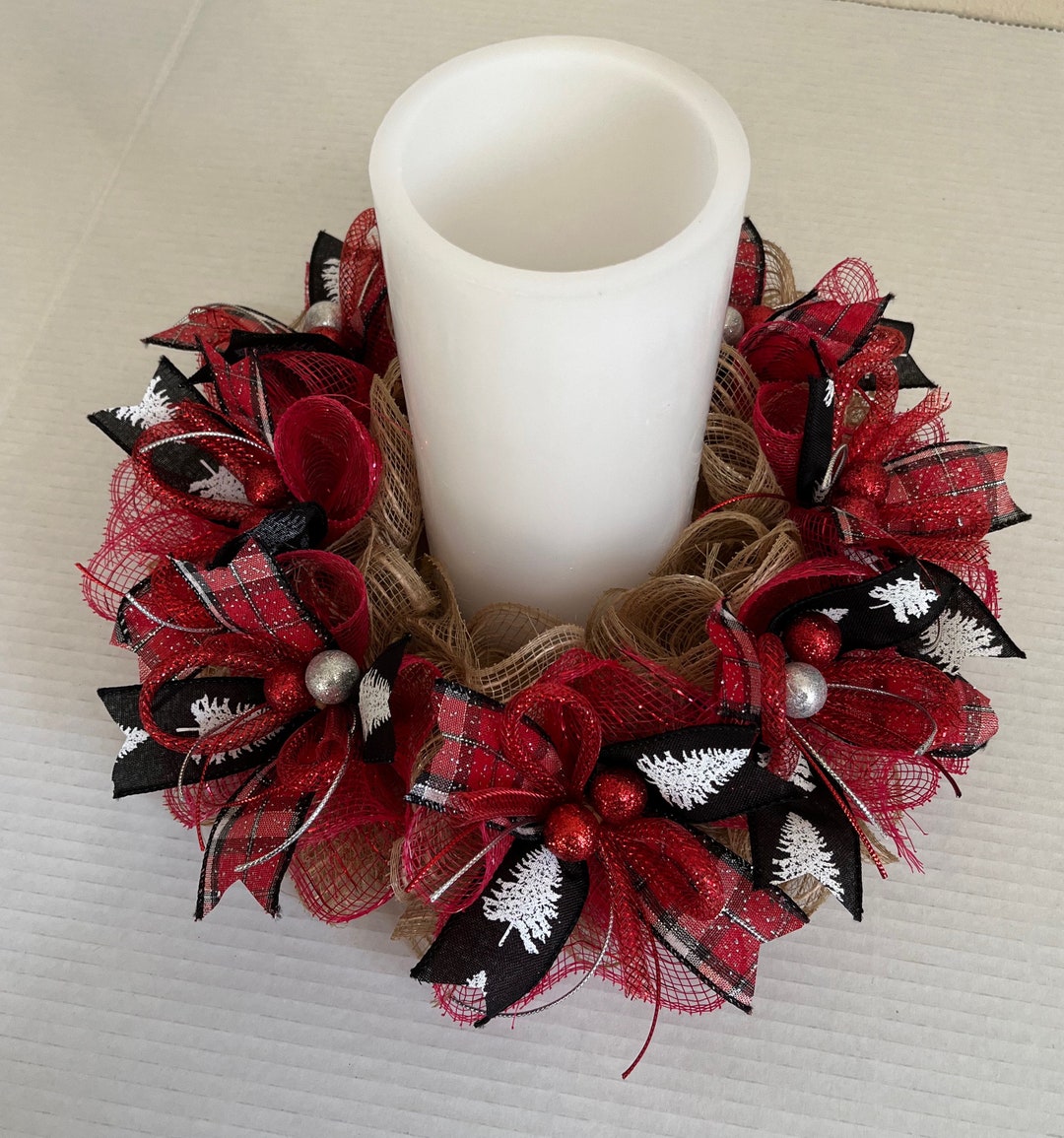 Winter Candle Ring, Pillar Candle Holder, Centerpiece, Candle Ring