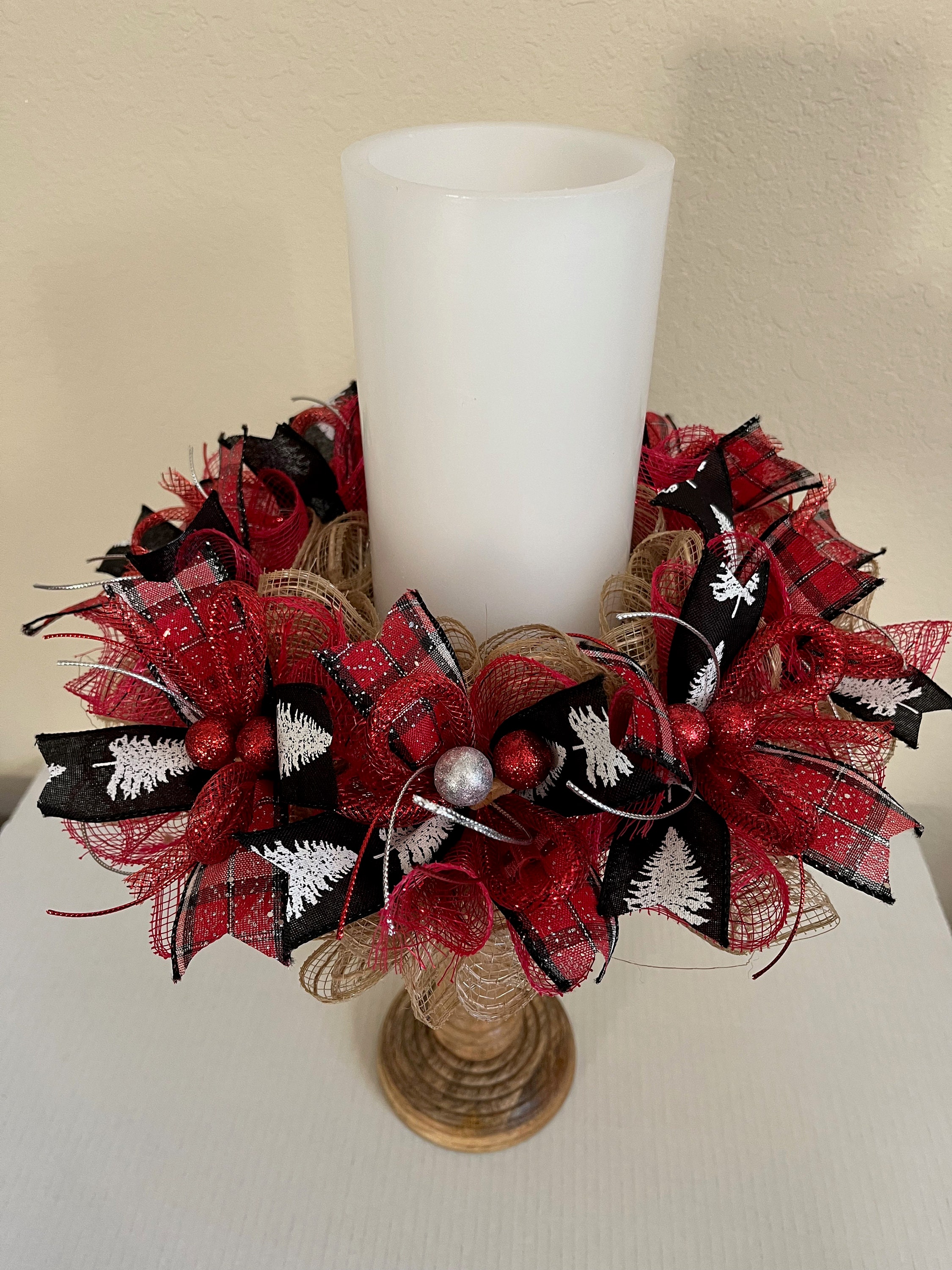 Winter Candle Ring, Pillar Candle Holder, Centerpiece, Candle Ring