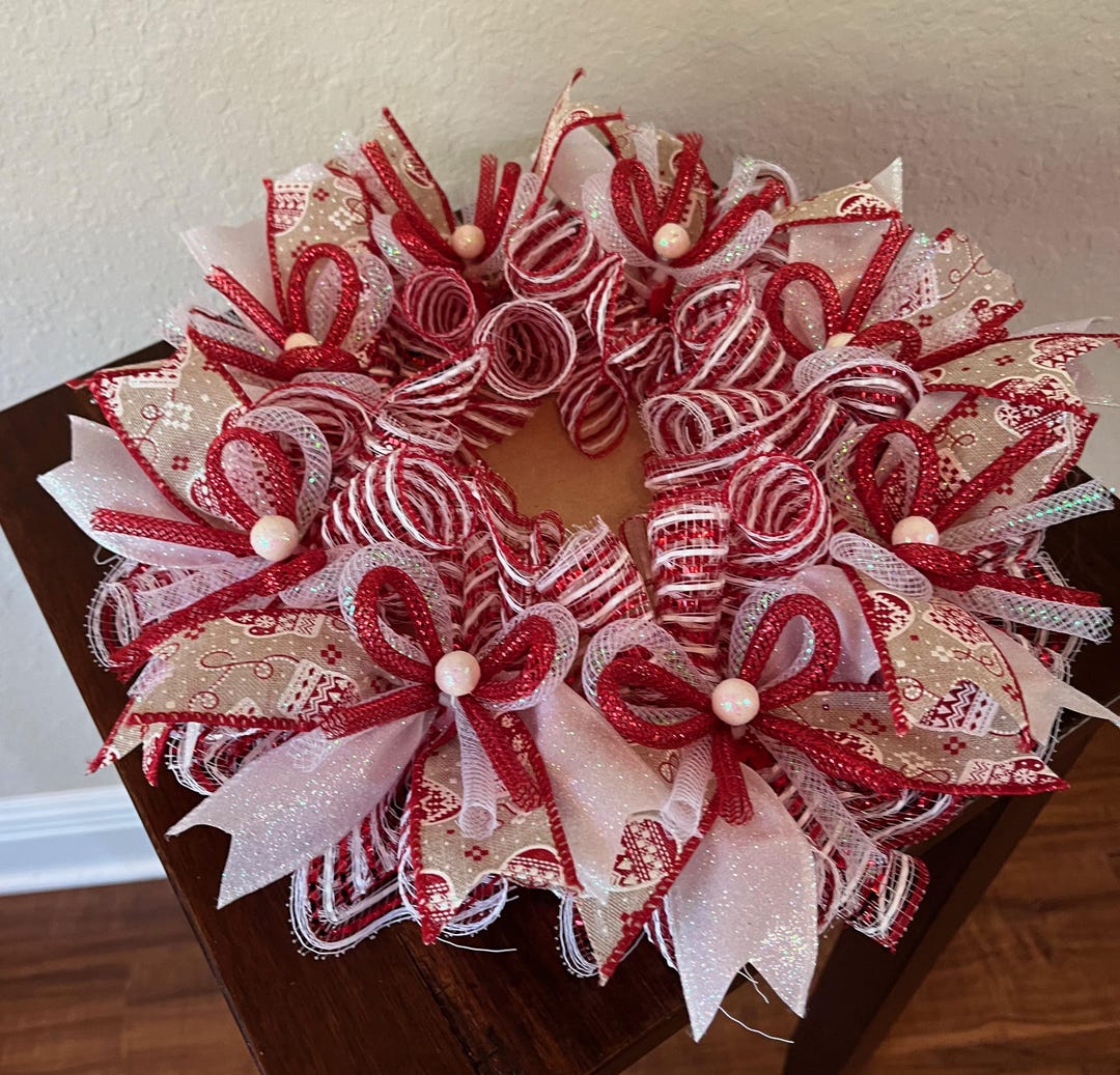 Red Candle Rings Red and White Christmas Candle Ring, Holiday Table Centerpiece, Ribbon ...