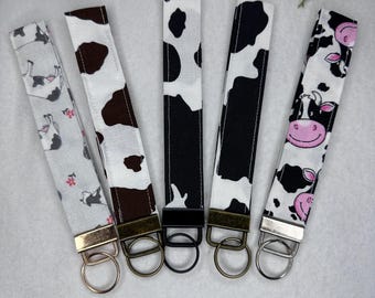 Handmade Cow Fabric Wristlet Keychains