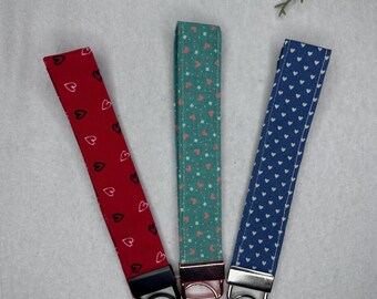 Handmade Heart Cotton Fabric 6" Wristlet Keychain Wristlet