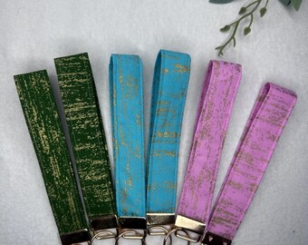 Fabric Handmade Gold Color Brushed Keychain Wristlet