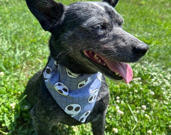 Skeleton Groom & Blue Grid Dog Bandanas | Puppy | Halloween | Christmas