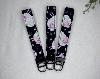 Handmade Sheep Fabric  6" Wristlet Keychains