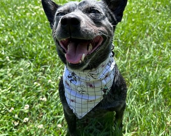 Skeleton Bride and Groom Purple & Grid Dog Bandanas | Puppy | Halloween | Christmas