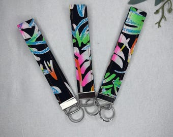 Handmade Neon Palm Trees Fabric Wristlet Keychains