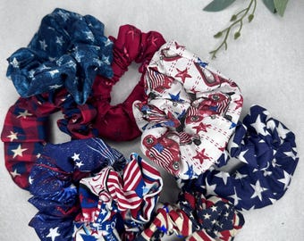 Handmade Patriotic Jumbo Scrunchies | USA | United States of America | 100% Cotton | Red White & Blue