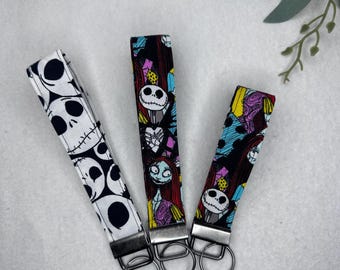 Christmas Halloween Skeleton Themed Handmade Fabric Wristlet Keychains