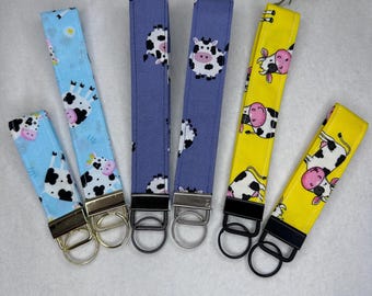 Handmade Colorful Cow Fabric Wristlet Keychains