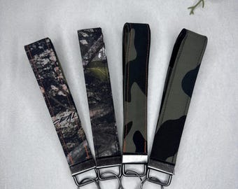 Handmade Camo Canvas Type Fabric 6" Wristlet Keychain Wristlet