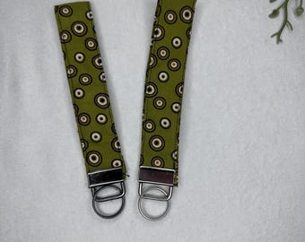 Olive Green Polkadot Handmade Fabric Wristlet Keychains