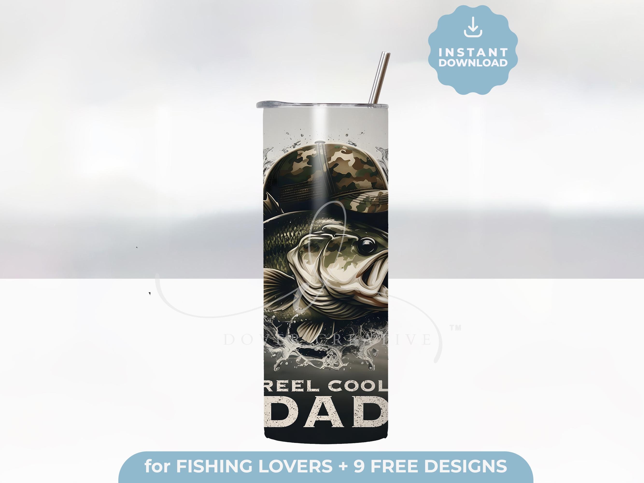 Cool Dad 20oz Skinny Tumbler Wrap Design Gift, Camo Fishing Rod Png ...