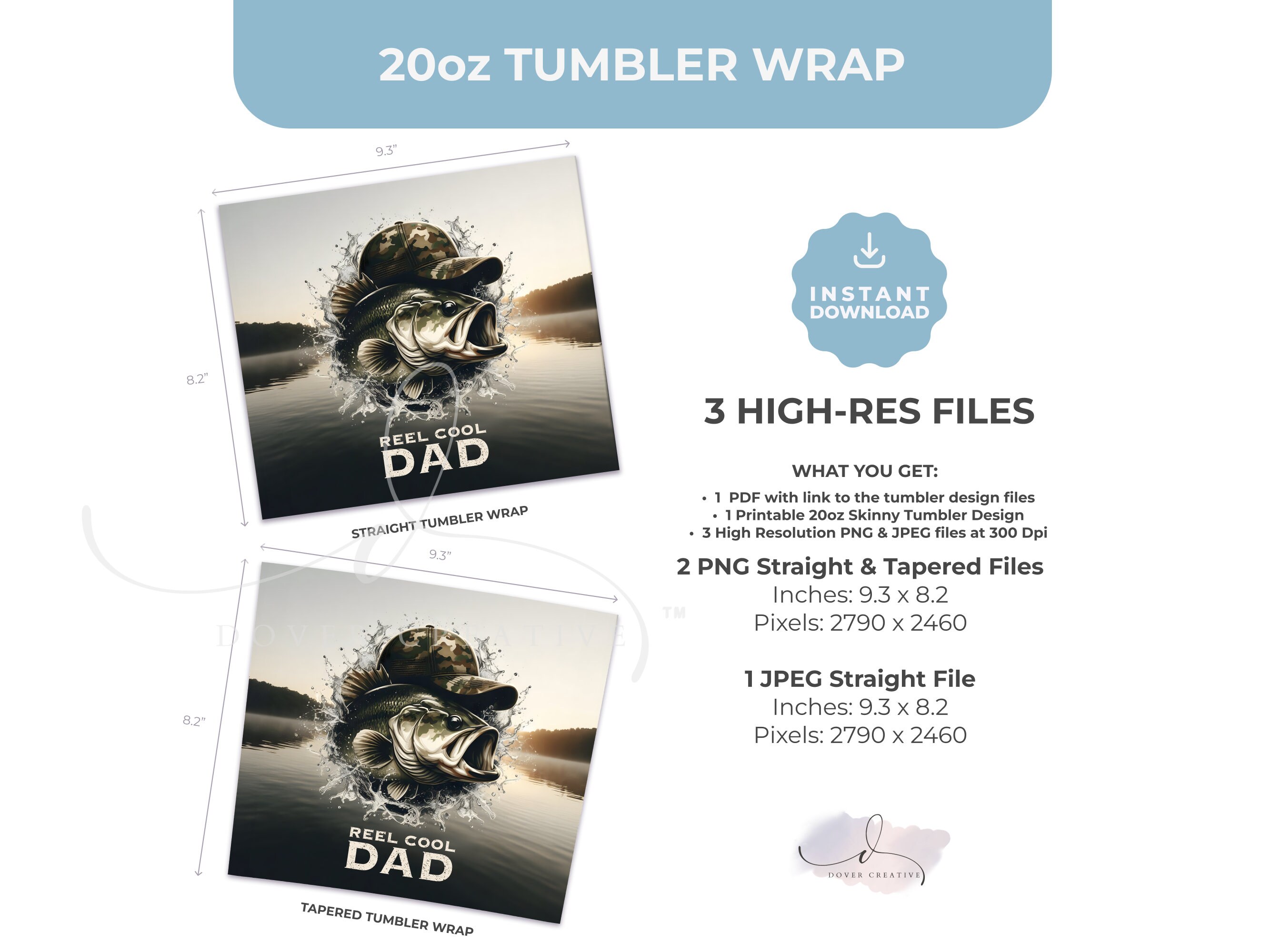 Cool Dad 20oz Skinny Tumbler Wrap Design Gift, Camo Fishing Rod Png ...
