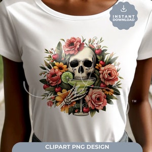 Blumenschädel Margarita PNG: Cottagecore Horror Sublimation (Digitaler Download)