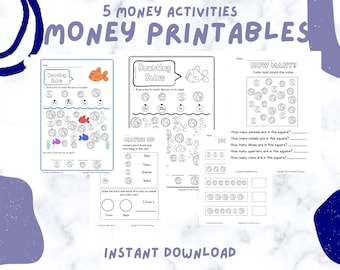 Money Printable 1st Grade to 3rd Grade Worksheets for Counting, Coloring, and Identifying Coins