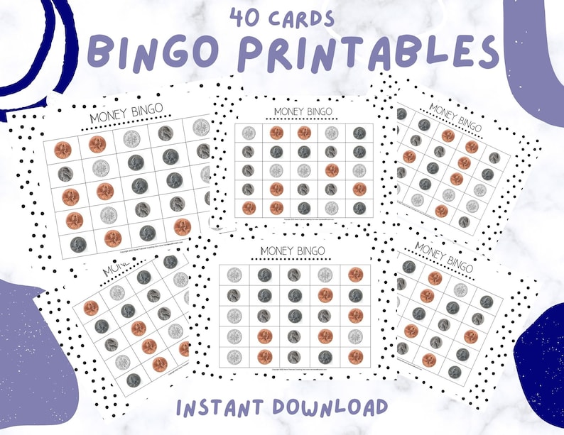 Money Bingo Printable, 40 Cards and 3 Markers; Summer Party Activity ...