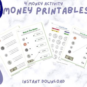 Money Worksheets for Kids Ages 3-7 | Printable Coin Activities | Preschool - 1st Grade Math | Learn Penny, Nickel, Dime, Quarter, Dollar