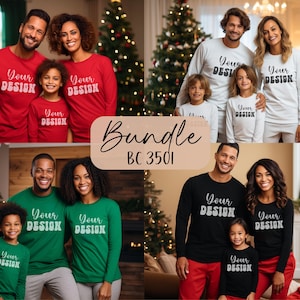 Family Matching Mockup Bundle BC 3501 Mockup Bundle Christmas Mockup Bella Canvas Mockup Group Mock 3501T Long Sleeve Matching Shirt Mockup