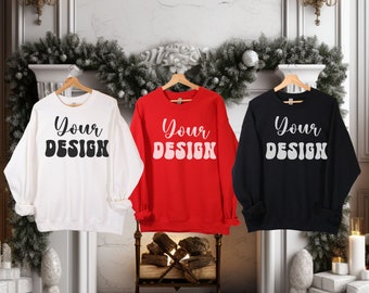Gildan 18000 Christmas Group Mockup | Gildan 18000 Mockup | Christmas Sweatshirt Mockup | Red Mockup | Family Mockup | Matching Shirt