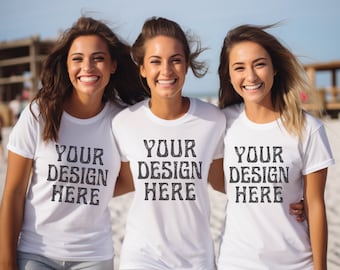 3 Women Bella Canvas 3001 Group Mockup | Bachelorette Mockup  | Matching Tshirt Mockup | Friends Mockup | Girls Trip Mock Up