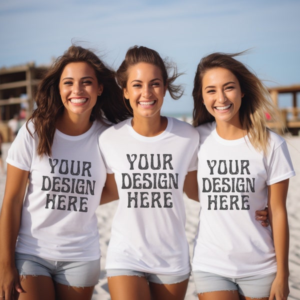 3 Women Bella Canvas 3001 Group Mockup | Bachelorette Mockup  | Matching Tshirt Mockup | Friends Mockup | Girls Trip Mock Up