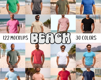 Beach | Bella Canvas 3001 Mockup Bundle | Male Model Mockup Bundle | BC 3001 Male T Shirt Mockup | Outdoor Nature Mock Up