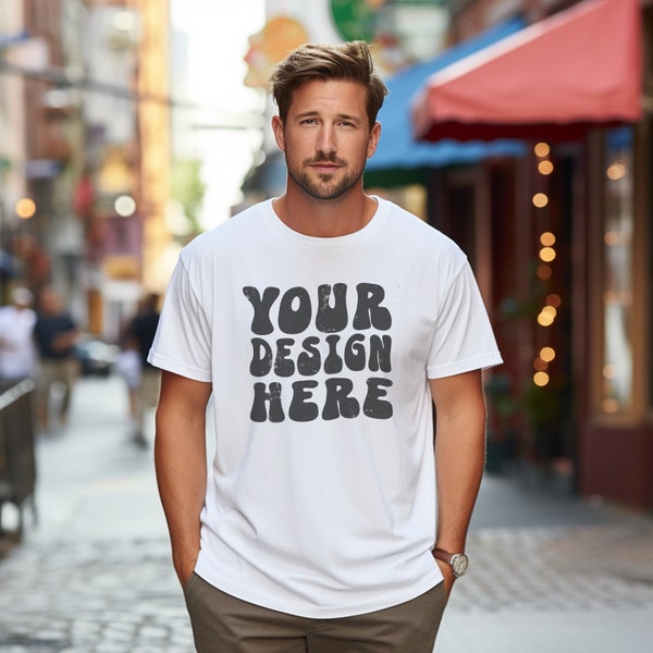 White C1717 Mockup Man - Comfort Colors Mockup Male - Comfort Colors 1717 Mockup - Unisex Shirt Mockup - Oversized Mockup - Spring Summer